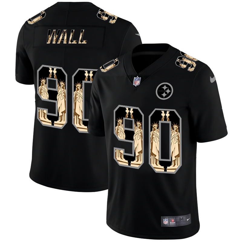 Pittsburgh Steelers #90 T.J. Watt Carbon Black Vapor Statue Of Liberty Limited Jersey