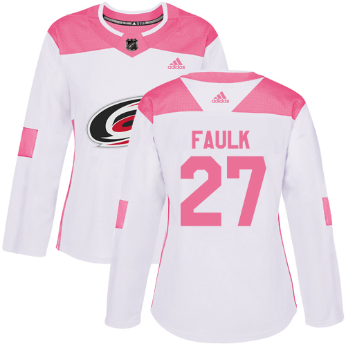 Adidas Carolina Hurricanes #27 Justin Faulk White/Pink Authentic Fashion Women's Stitched Jersey Womens