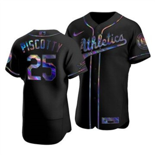 Oakland Oakland Athletics #25 Stephen Piscotty Men's Iridescent Holographic Collection Jersey - Black Men's