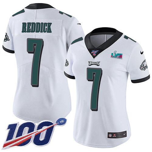 Eagles #7 Haason Reddick White Super Bowl LVII Patch Women's Stitched 100th Season Vapor Untouchable Limited Jersey