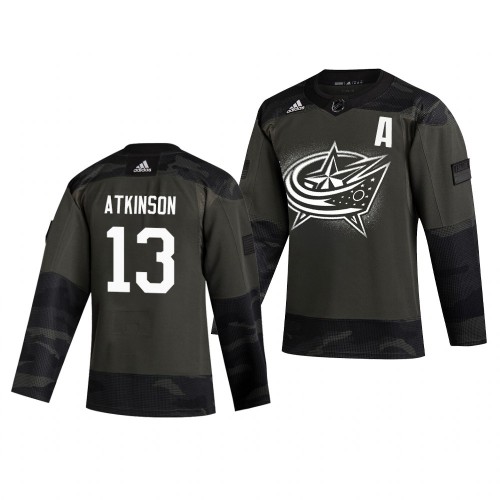 Columbus Columbus Blue Jackets #13 Cam Atkinson Adidas 2019 Veterans Day Men's Authentic Practice Jersey Camo Men's