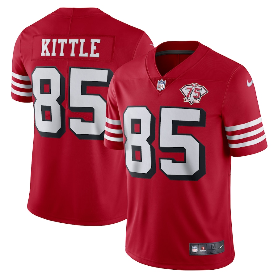 49ers #85 George Kittle Red Rush Men's 75th Anniversary Stitched Vapor Untouchable Limited Jersey