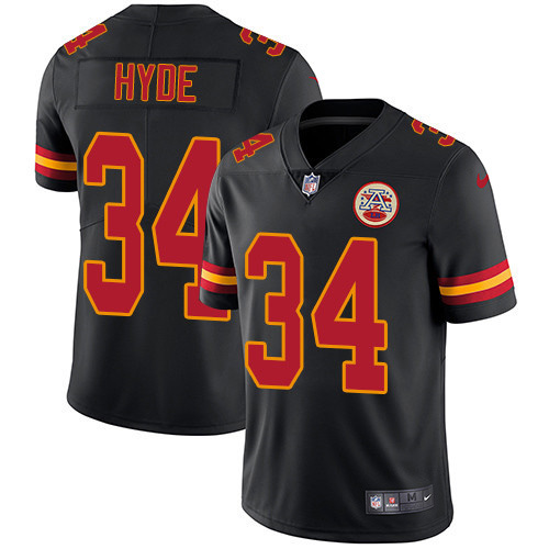 Kansas City Chiefs #34 Carlos Hyde Black Men's Stitched Limited Rush Jersey Men's
