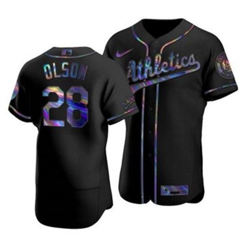 Oakland Oakland Athletics #28 Matt Olson Men's Iridescent Holographic Collection Jersey - Black Men's