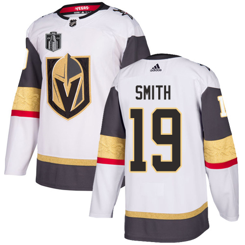 Adidas Golden Knights #19 Reilly Smith White Road 2023 Stanley Cup Final Patch Authentic Stitched Jersey