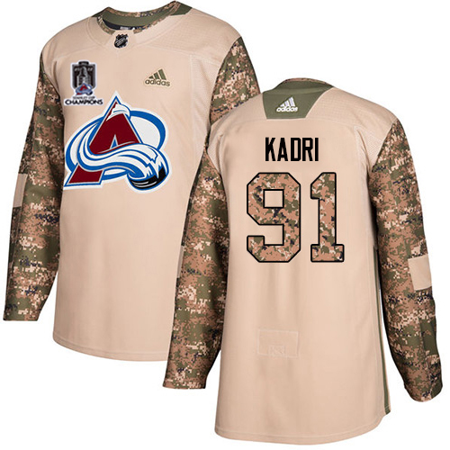 Adidas Colorado Avalanche #91 Nazem Kadri Camo Authentic 2022 Stanley Cup Champions Veterans Day Stitched Jersey Men's