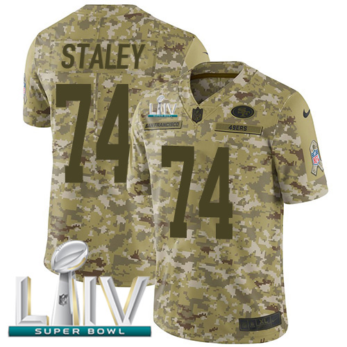 San Francisco 49ers #74 Joe Staley Camo Super Bowl LIV 2020 Youth Stitched Limited 2018 Salute To Service Jersey Youth