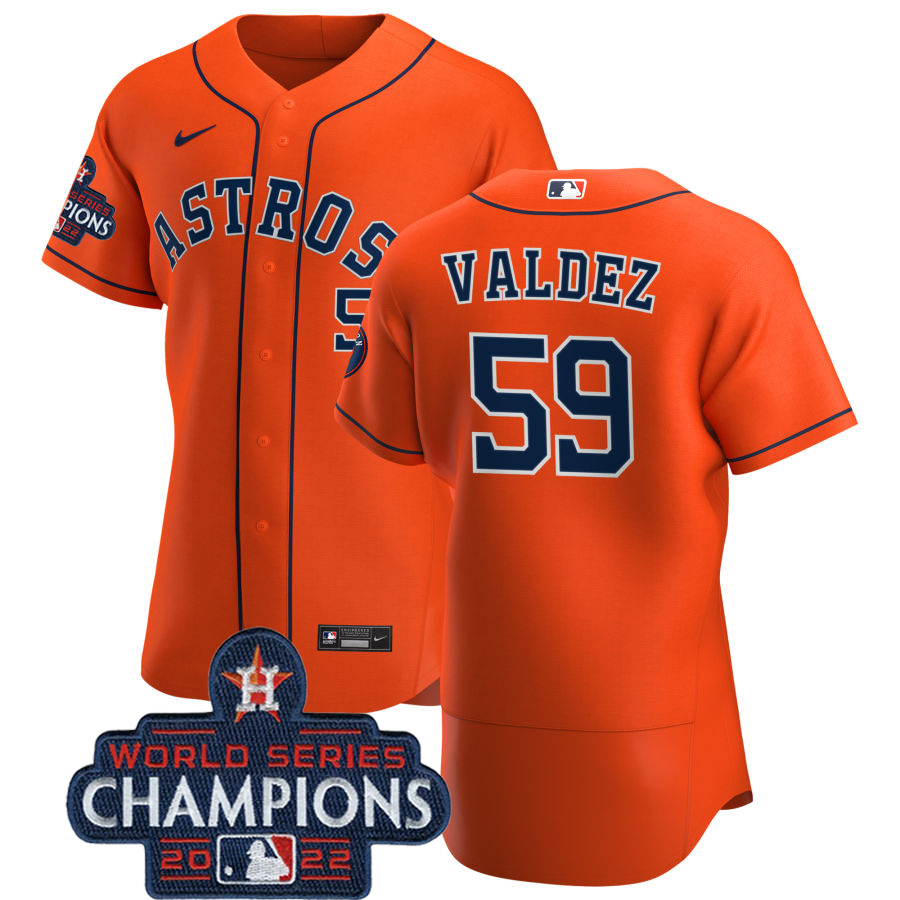 Houston Astros #59 Framber Valdez Orange 2022 World Series Champions Orange Alternate Authentic Team Jersey
