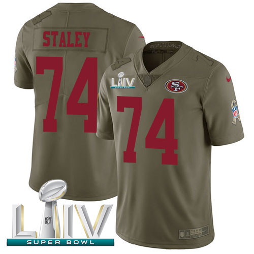 San Francisco 49ers #74 Joe Staley Olive Super Bowl LIV 2020 Men's Stitched Limited 2017 Salute To Service Jersey Men's