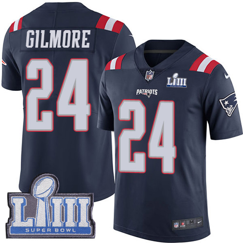 New England Patriots #24 Stephon Gilmore Navy Blue Super Bowl LIII Bound Men's Stitched Limited Rush Jersey Men's