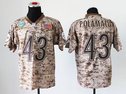 Steelers #43 Troy Polamalu Camo Men's Stitched New Elite USMC Jersey