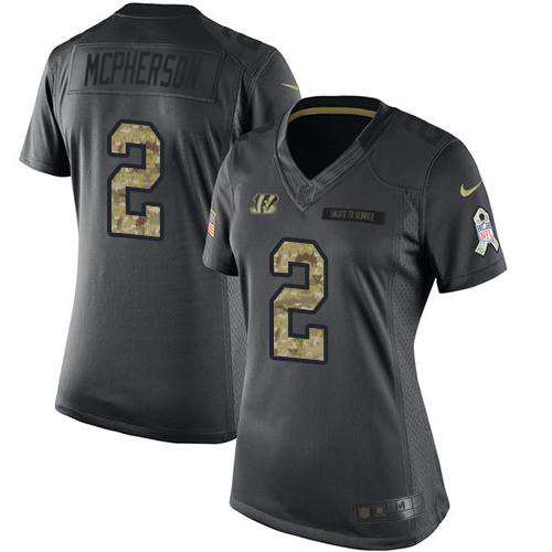 Bengals #2 Evan McPherson Black Women's Stitched Limited 2016 Salute To Service Jersey