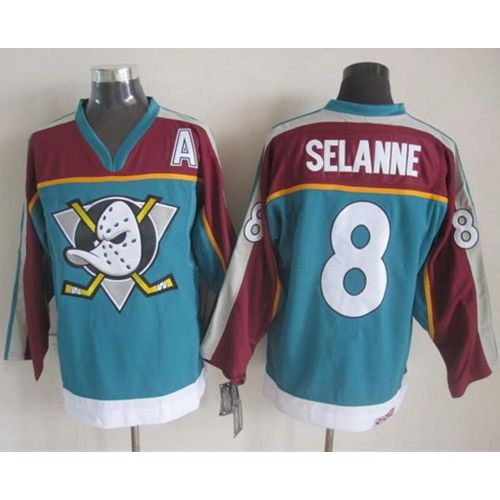 Anaheim Ducks #8 Teemu Selanne Red/Turquoise CCM Throwback Stitched Jersey Men's