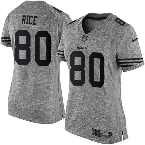 49ers #80 Jerry Rice Gray Women's Stitched Limited Gridiron Gray Jersey