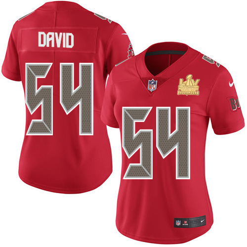 Buccaneers #54 Lavonte David Red Women's Super Bowl LV Champions Patch Stitched Limited Rush Jersey