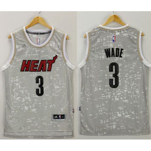 Miami Heat #3 Dwyane Wade Grey City Light Stitched Jersey Mens