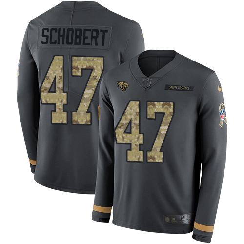 Jacksonville Jaguars #47 Joe Schobert Anthracite Salute to Service Youth Stitched Limited Therma Long Sleeve Jersey Youth