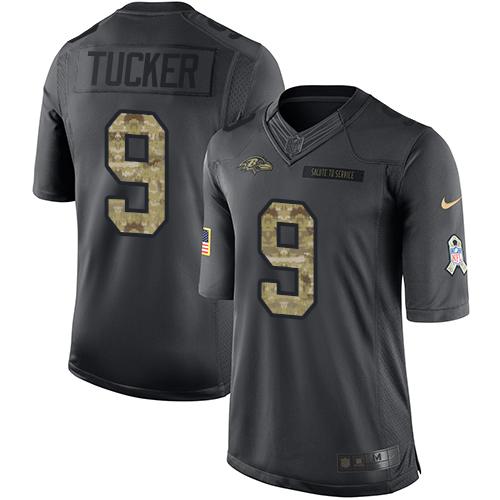 Ravens #9 Justin Tucker Black Men's Stitched Limited 2016 Salute To Service Jersey