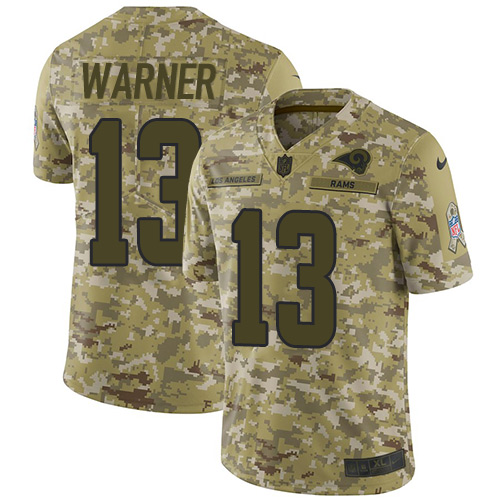 Los Angeles Rams #13 Kurt Warner Camo Men's Stitched Limited 2018 Salute To Service Jersey Men's