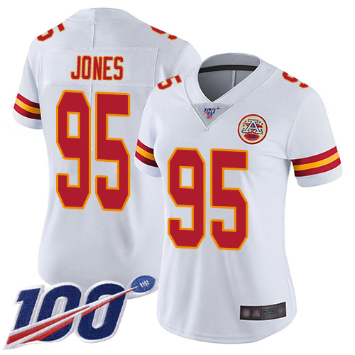 Chiefs #95 Chris Jones White Women's Stitched 100th Season Vapor Limited Jersey