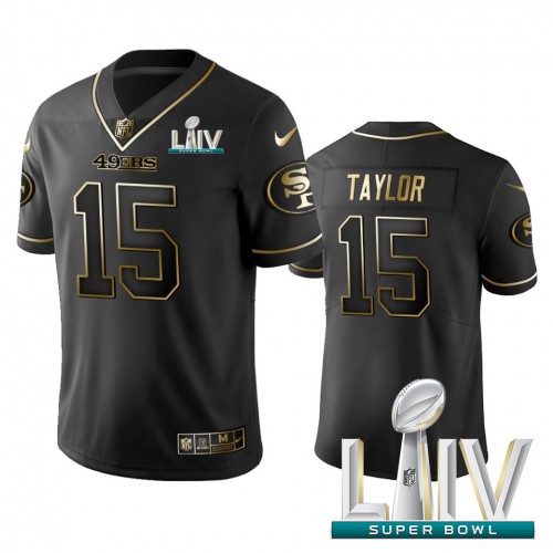 San Francisco 49ers #15 Trent Taylor Black Golden Super Bowl LIV 2020 Limited Edition Stitched Jersey Men's