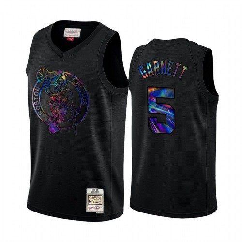 Mitchell and Ness Boston Celtics #5 Kevin Garnett Mens Iridescent HWC Limited Jersey - Black Mens
