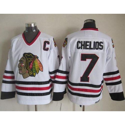 Chicago Blackhawks #7 Chris Chelios White CCM Throwback Stitched Jersey Men's