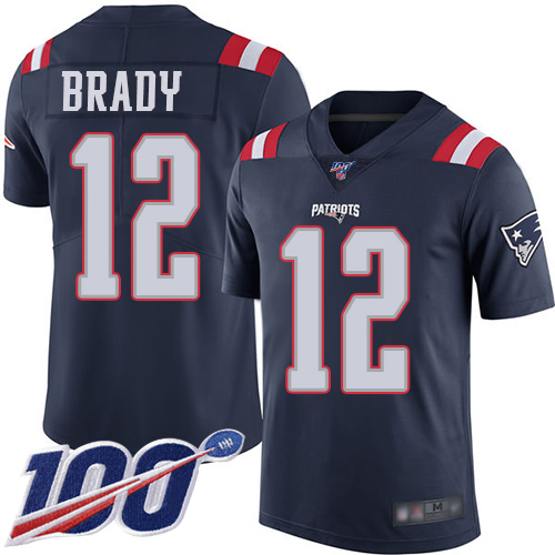 Patriots #12 Tom Brady Navy Blue Youth Stitched Limited Rush 100th Season Jersey
