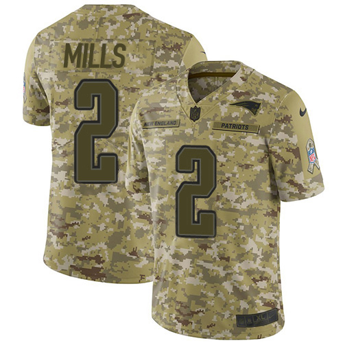 Patriots #2 Jalen Mills Camo Men's Stitched Limited 2018 Salute To Service Jersey