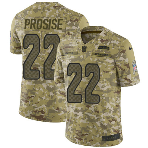 Seattle Seahawks #22 C. J. Prosise Camo Youth Stitched Limited 2018 Salute to Service Jersey Youth