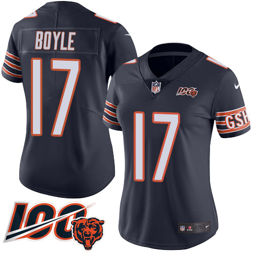 Bears #17 Tim Boyle Navy Blue Team Color Women's Stitched 100th Season Vapor Limited Jersey