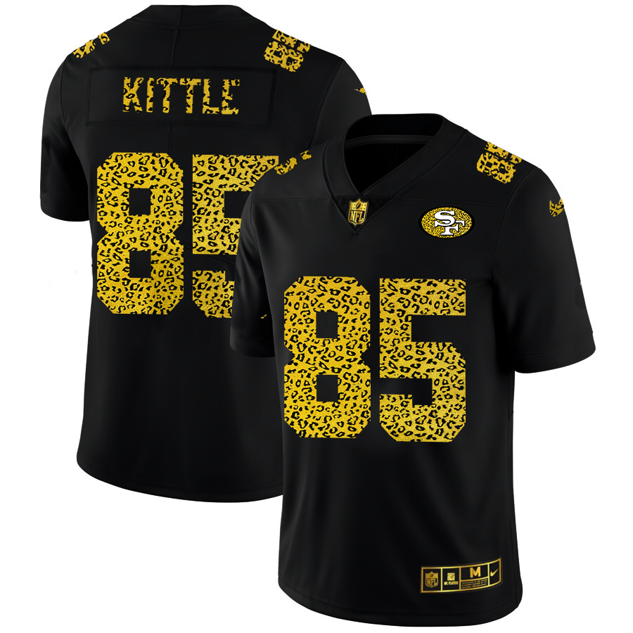 San Francisco 49ers #85 George Kittle Men's Leopard Print Fashion Vapor Limited Jersey Black