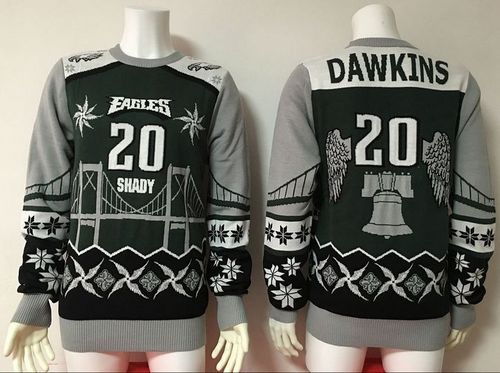 Eagles #20 Brian Dawkins Green/Grey Men's Ugly Sweater