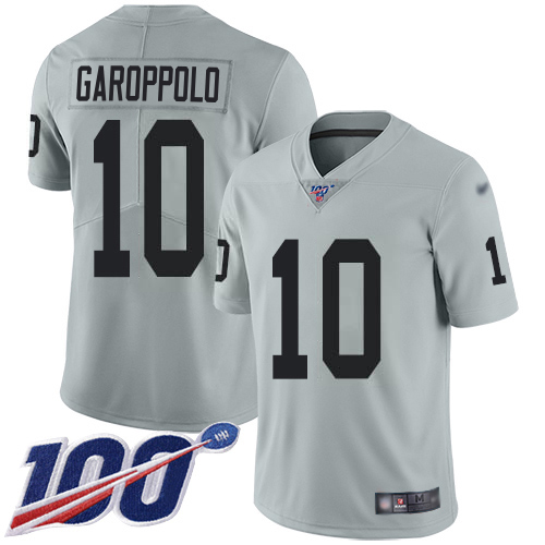 Raiders #10 Jimmy Garoppolo Silver Youth Stitched Limited Inverted Legend 100th Season Jersey
