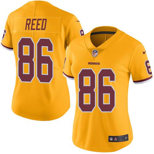Washington Commanders #86 Jordan Reed Gold Women's Stitched Limited Rush Jersey Womens