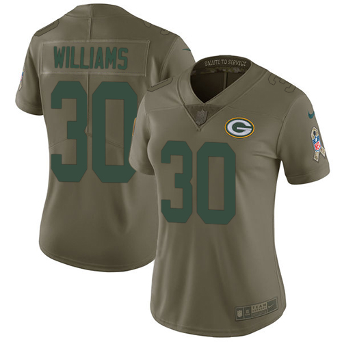 Green Bay Packers #30 Jamaal Williams Olive Women's Stitched Limited 2017 Salute to Service Jersey Womens