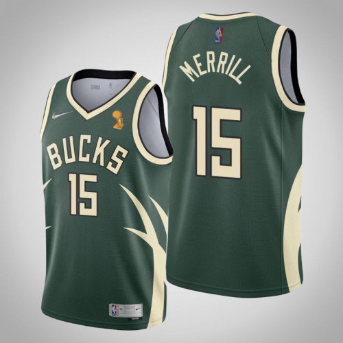 Milwaukee Bucks #15 Sam Merrill 2021 Finals Champions Swingman Earned Edition Jersey Green Mens