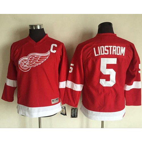 Detroit Red Wings #5 Nicklas Lidstrom Red CCM Throwback Stitched Youth Jersey Youth
