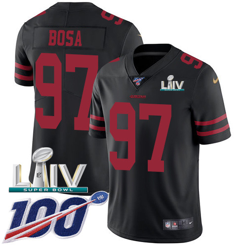 49ers #97 Nick Bosa Black Super Bowl LIV 2020 Alternate Men's Stitched 100th Season Vapor Limited Jersey