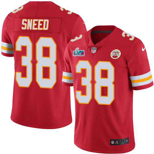 Chiefs #38 L'Jarius Sneed Red Team Color Super Bowl LVII Patch Youth Stitched Vapor Untouchable Limited Jersey