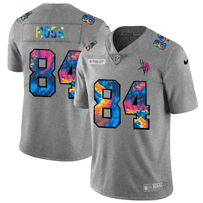 Minnesota Vikings #84 Randy Moss Men's Multi-Color 2020 Crucial Catch Jersey Greyheather