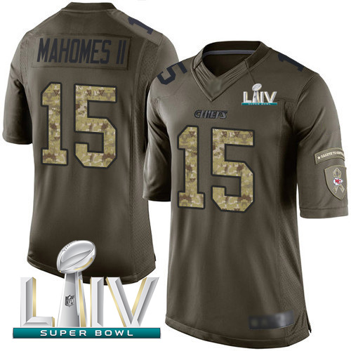 Chiefs #15 Patrick Mahomes Green Super Bowl LIV 2020 Men's Stitched Limited 2015 Salute To Service Jersey