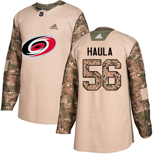Adidas Carolina Hurricanes #56 Erik Haula Camo Authentic 2017 Veterans Day Stitched Jersey Men's