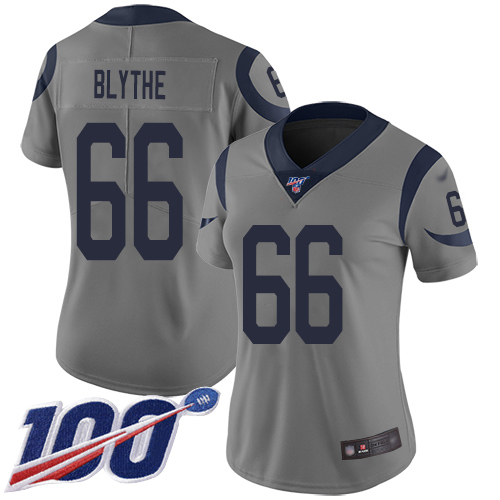 Los Angeles Rams #66 Austin Blythe Gray Women's Stitched Limited Inverted Legend 100th Season Jersey Womens