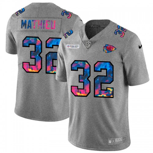 Kansas City Kansas City Chiefs #32 Tyrann Mathieu Men's Multi-Color 2020 Crucial Catch Jersey Greyheather Men's