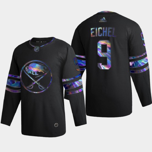 Buffalo Buffalo Sabres #9 Jack Eichel Men's Iridescent Holographic Collection Jersey - Black Men's