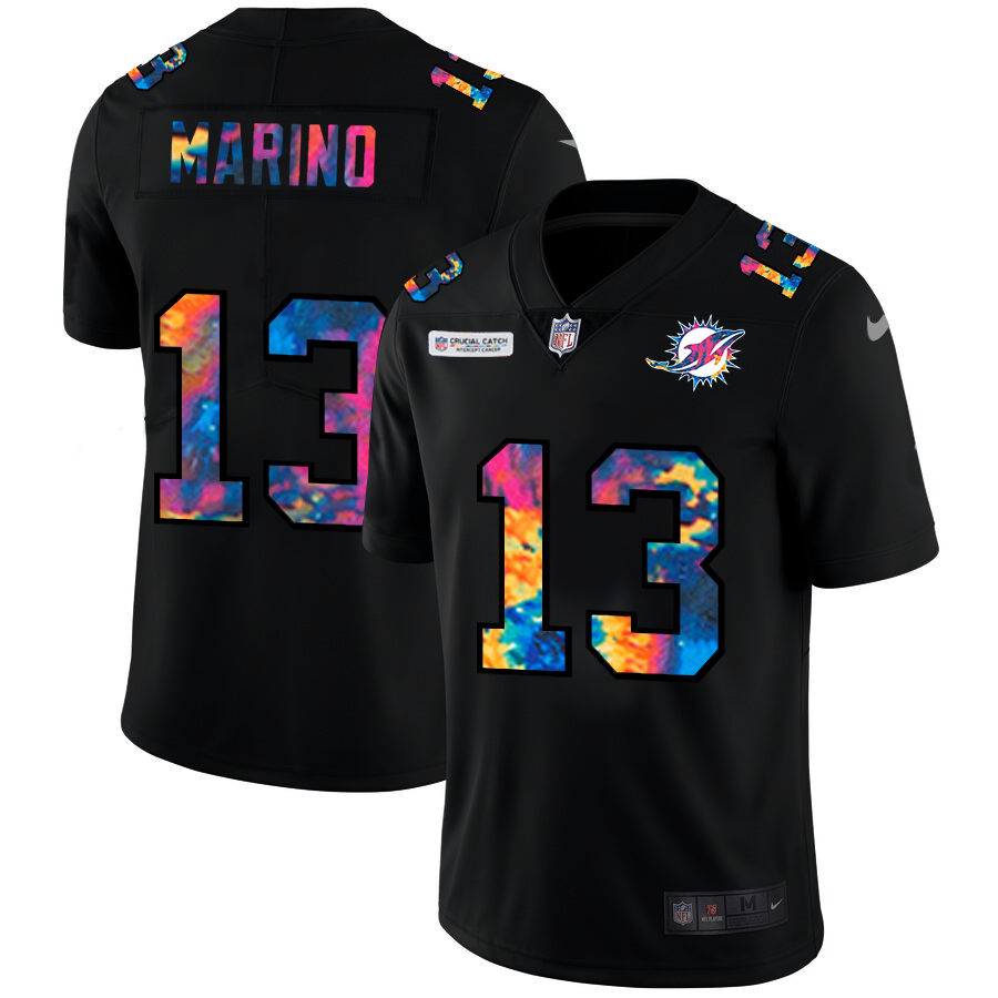 Miami Dolphins #13 Dan Marino Men's Multi-Color Black 2020 Crucial Catch Vapor Untouchable Limited Jersey