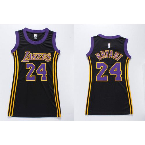 Los Angeles Lakers #24 Kobe Bryant Black(Purple No.) Dress Womens Stitched Jersey Womens