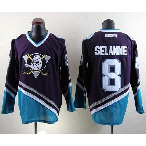 Anaheim Ducks #8 Teemu Selanne Purple/Turquoise CCM Throwback Stitched Jersey Men's