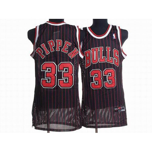 Chicago Bulls #33 Scottie Pippen Stitched Black Red Strip Jersey Mens